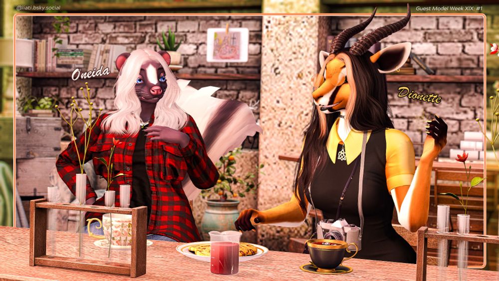 And so, another Guest Model Week round begins!
Been a lil since I've done something so slice of lifey!

Just a couple of frens, havin' a chat, enjoying some snacks in a fancy lil hangout!