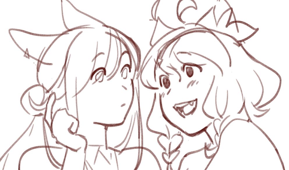 (two female miqo'te) onion smiles cheerfully at wendy who returns the look with a neutral expression 