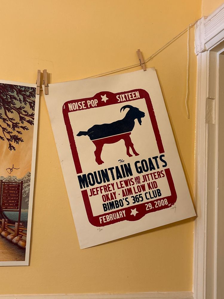 A very literally interpreted concert poster for the Mountain Goats at Bimbo’s in San Francisco, 2008-02-29