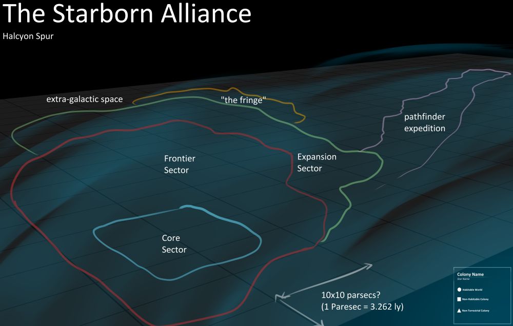 work in progress of a starmap of the Starborn Alliance and its various sector borders