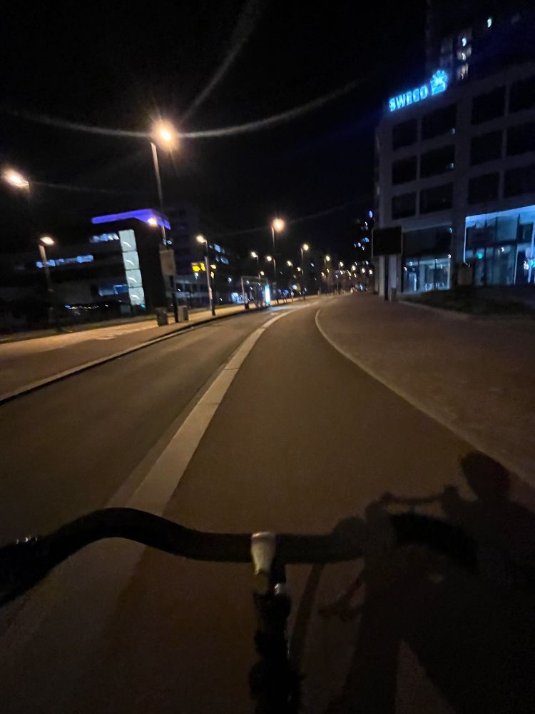 Biking on a grade separated bike path in Strijp S in Eindhoven