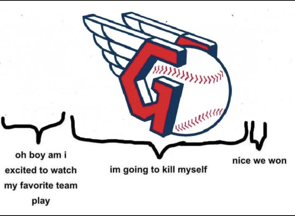 A graphic of the Guardians logo saying "Oh boy am i excited to watch my favorite team play" ... "I'm going to kill myself" ... "nice, we won"