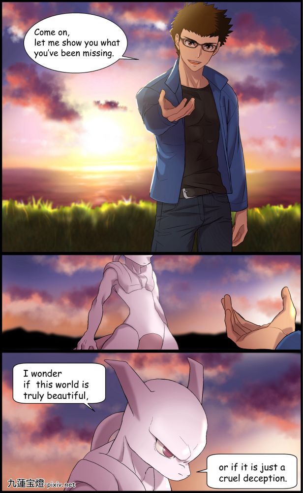 After escaping Giovanni and Team Rocket’s evil grasp, Mewtwo has sought refuge in Cerulean Cave. Finding him there brooding in the darkness, I beckon him to come back outside into the light so I can show him the good parts of life.