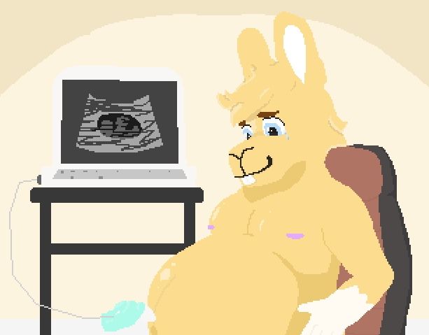 My rabbit fursona, Fiver, happy to be pregnant with triplets...