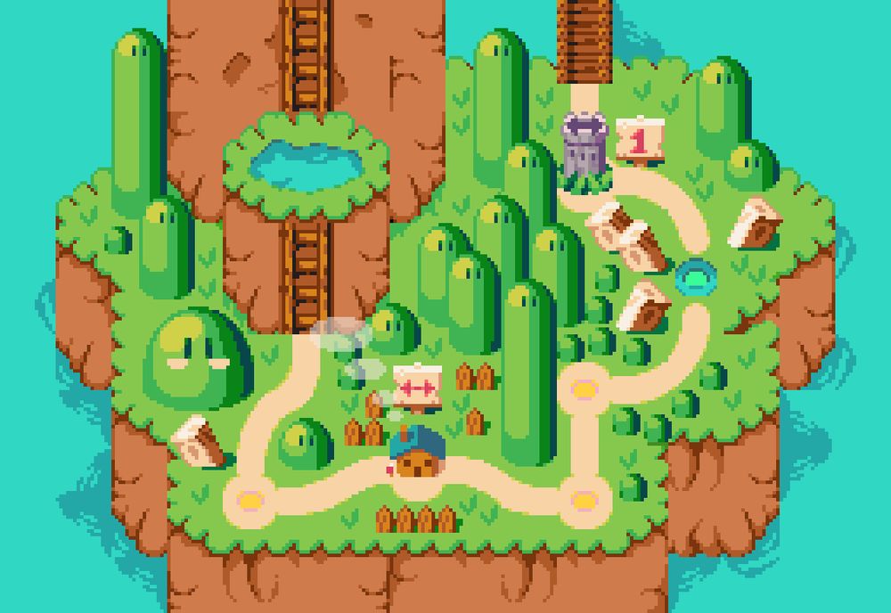 pixel art redraw of the yoshi's island area from Super Mario World for SNES