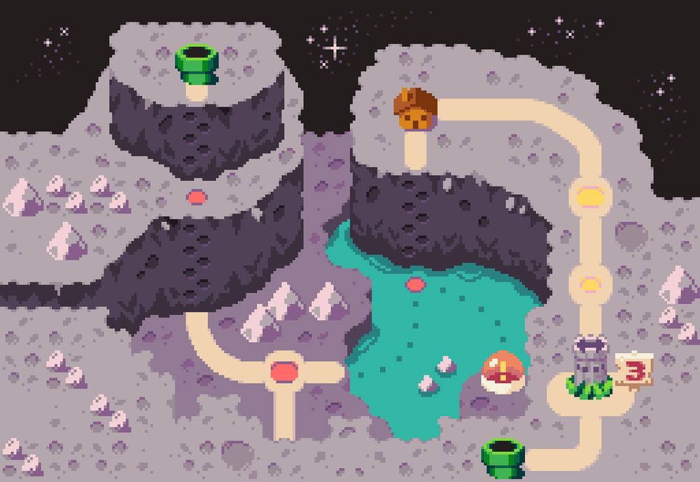 A pixel art reimagining of the Vanilla Dome map from Super Mario World for the Super Nintendo