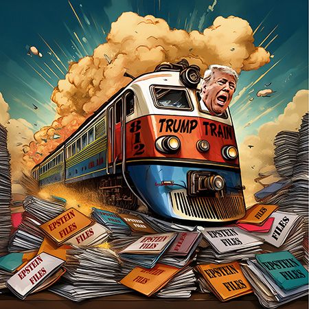 Show Art - The Trump Train crashing into the Epstein files