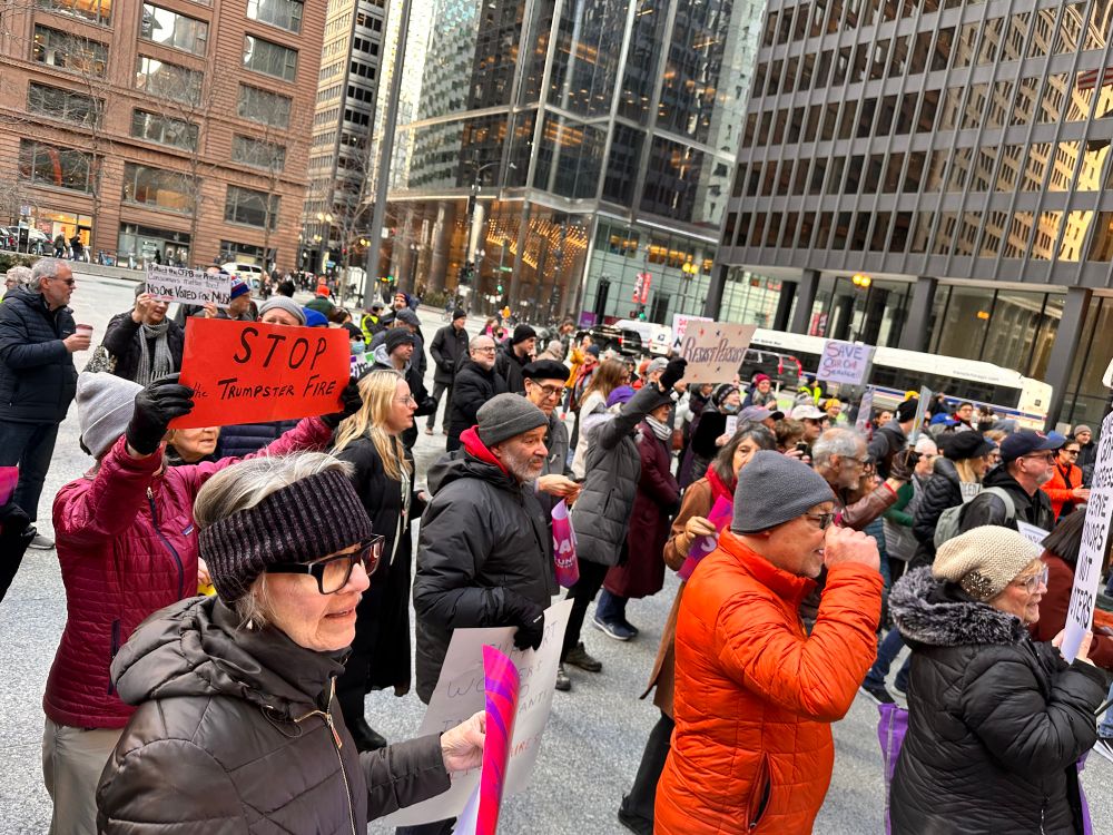 Indivisible Chicago at Federal Plaza, supporting the CPFB