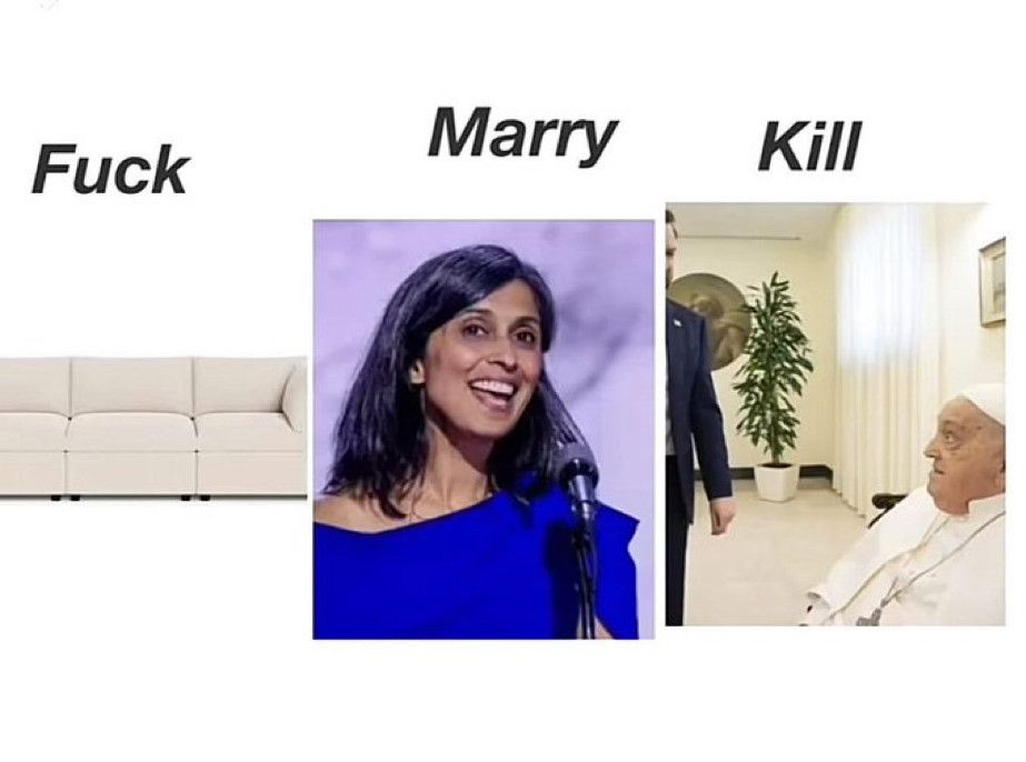 A JD Vance version of Fuck (a sofa) Marry (his wife) Kill (the Pope)