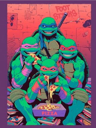 TMNT artwork by niclas m. - the four turtles eating pizza