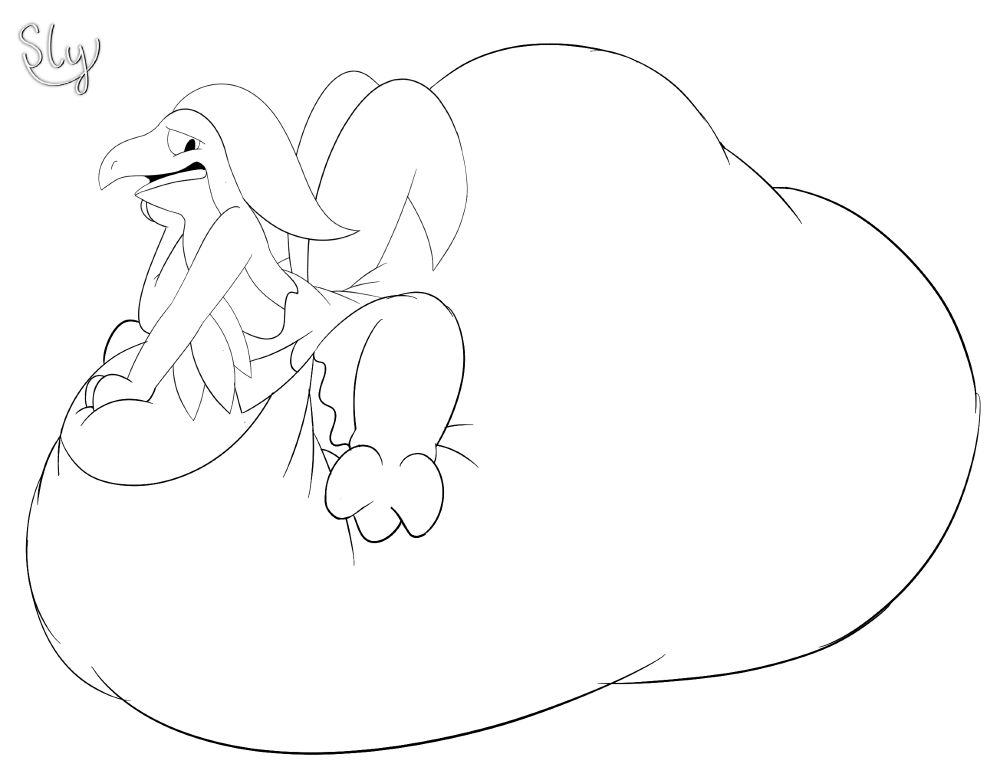 Grovyle flustered in a hyper-sized diaper (sketch)