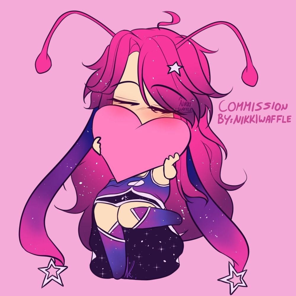 A special gifted piece of art done by NikkiWaffle. Absolutely adorable me holdin' a lil heart c:>