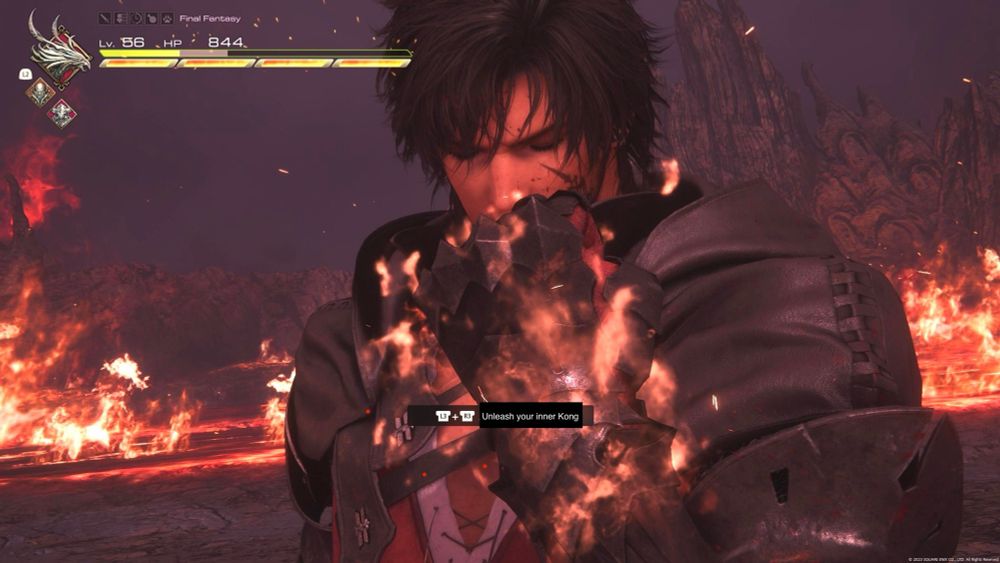 screenshot of FFXVI where the game asks you to press L3 + R3 to Accept the Truth except it’s “Unleash your inner Kong”