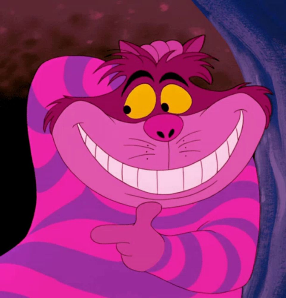 a cheshire cat from alice in wonderland is smiling and giving a thumbs up