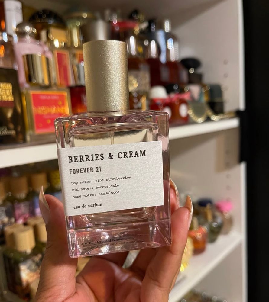 A bottle of berries & cream perfume by forever 21! 
