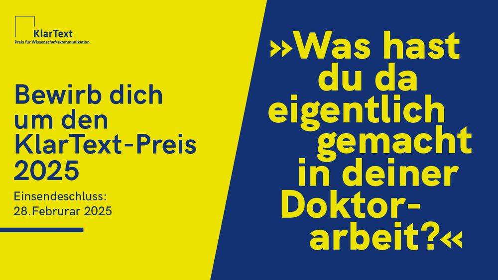 Card mit dem Text "Bewirb dich um den KlarText-Preise 2025. Einsendeschluss 28.2.2025.