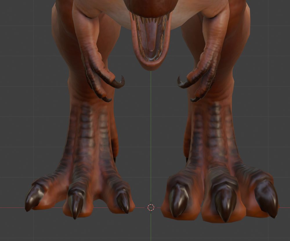 Theropod paws, front view. One is fatter than the other.