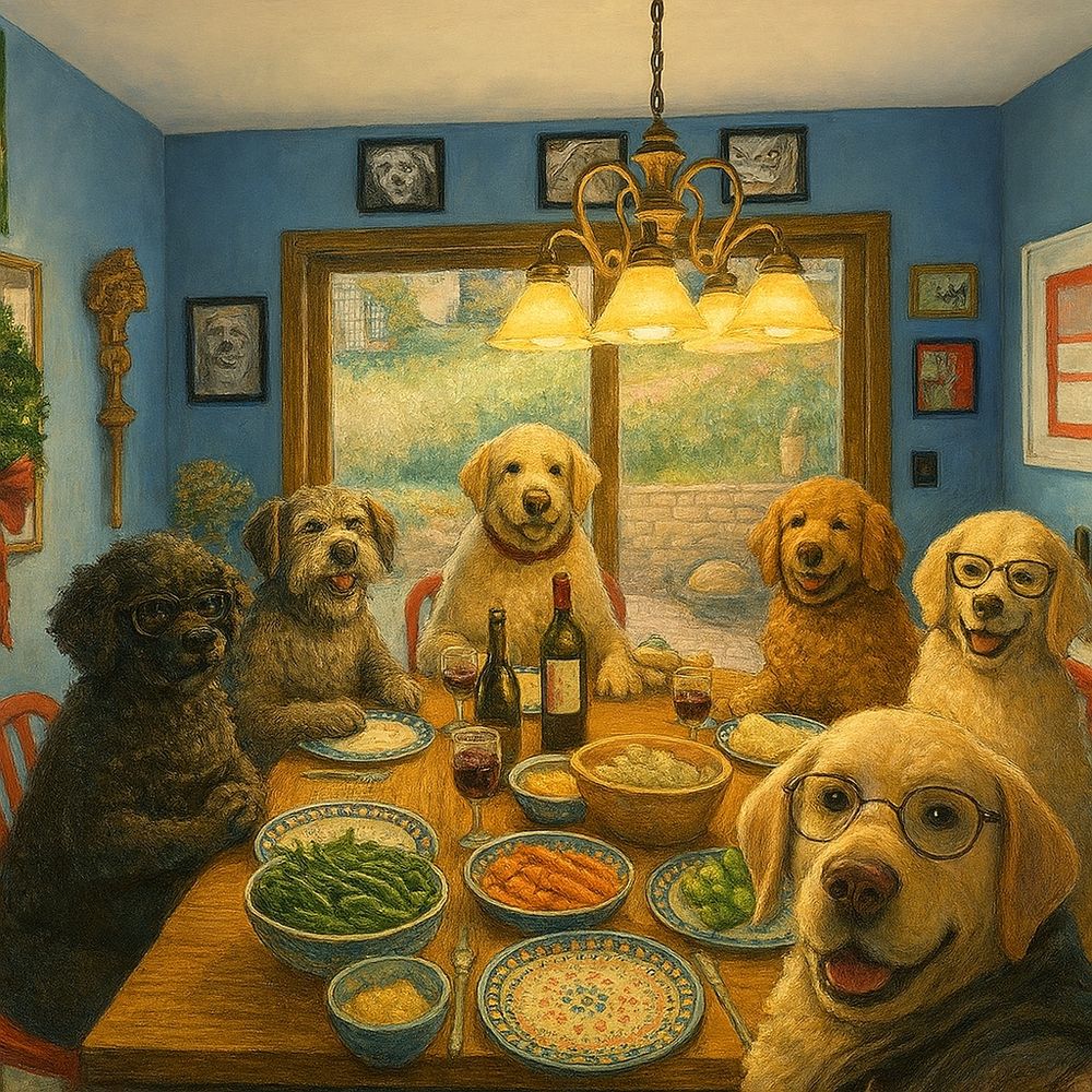 ChatGPT’s depiction of dogs sitting around a thanksgiving table