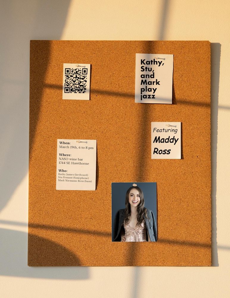 Join Maddy Ross with friends Kathy, Stu, and Mark at NASO (1744 SE Hawthorne, PDX) on March 19th from 6 to 8 pm

#music #jazz #pdx 
