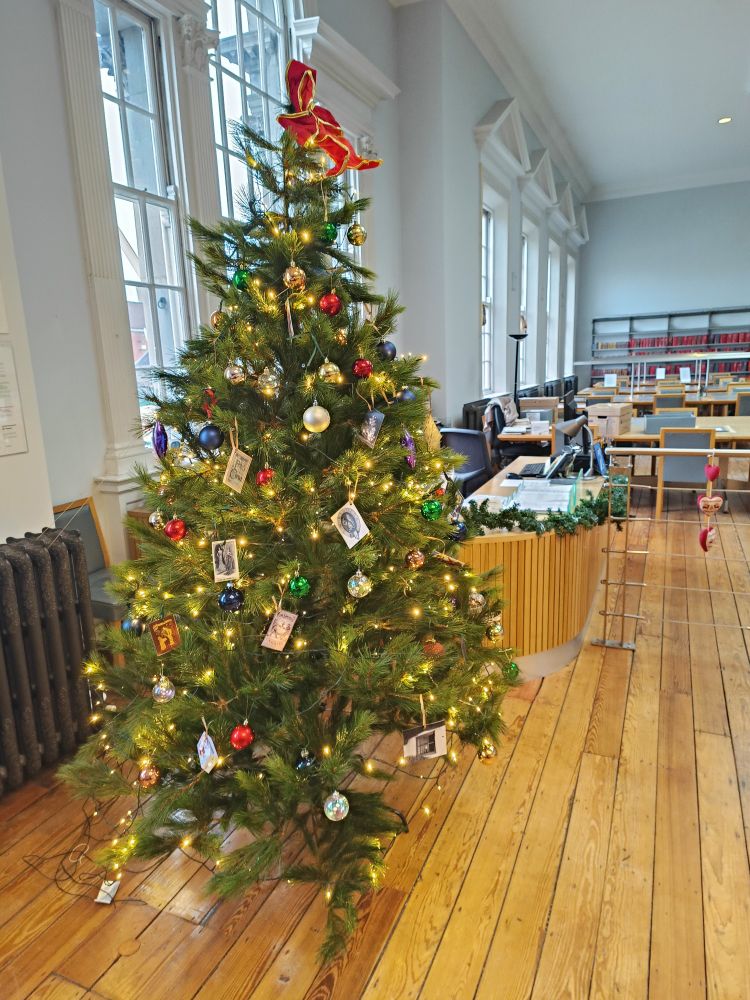 Christmas Tree in a library and archive study space.