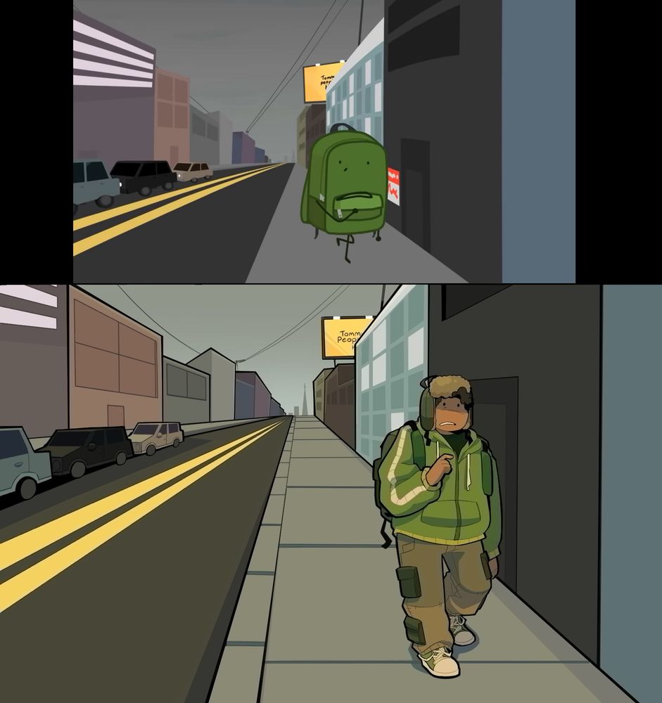 Humanized Liam from HFJONE walking down the street