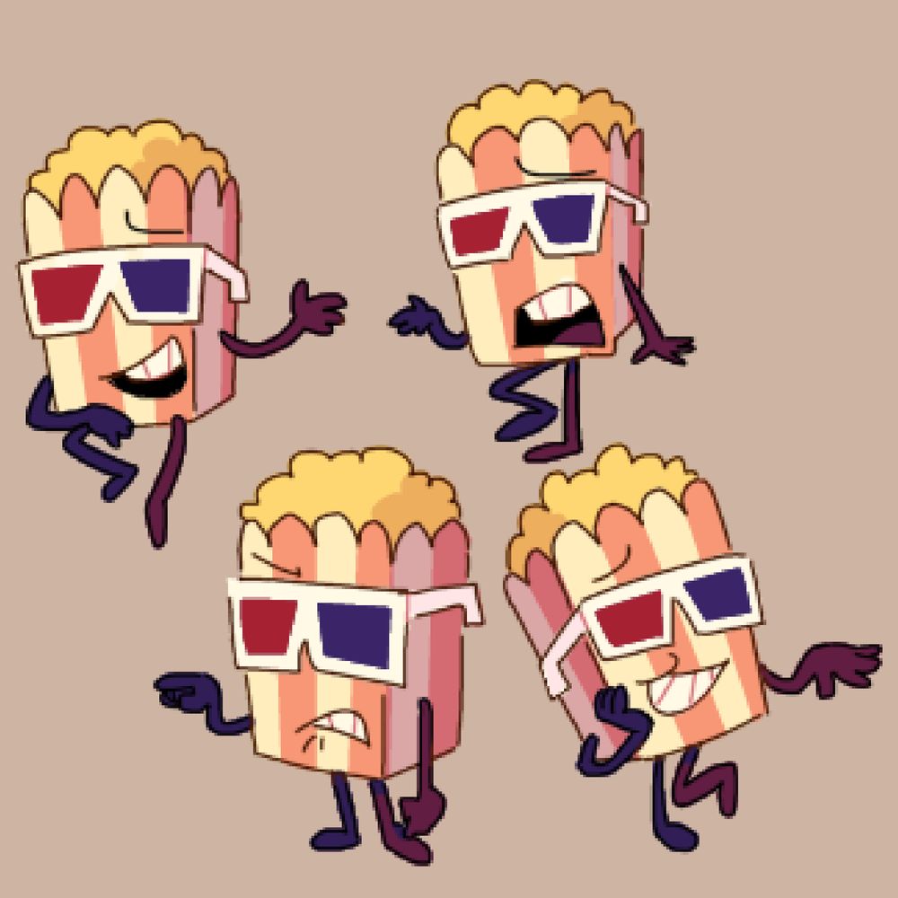 Bunch of drawings of popcorn from the hit object show Showvember!! 🤑