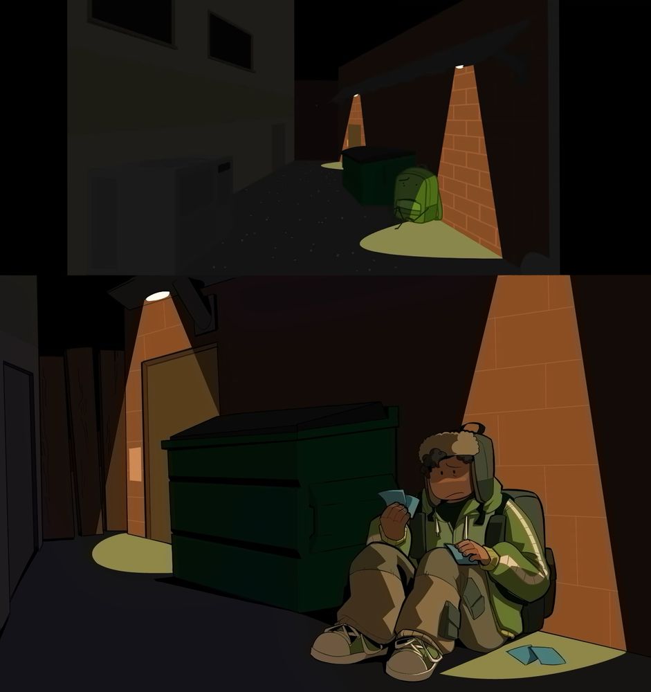 Liam hfjone looking at some sticky notes in an alleyway 
