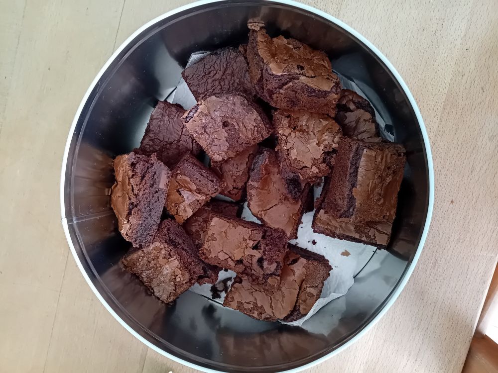 An already-depleted batch of homemade Chocolate Brownies 😊