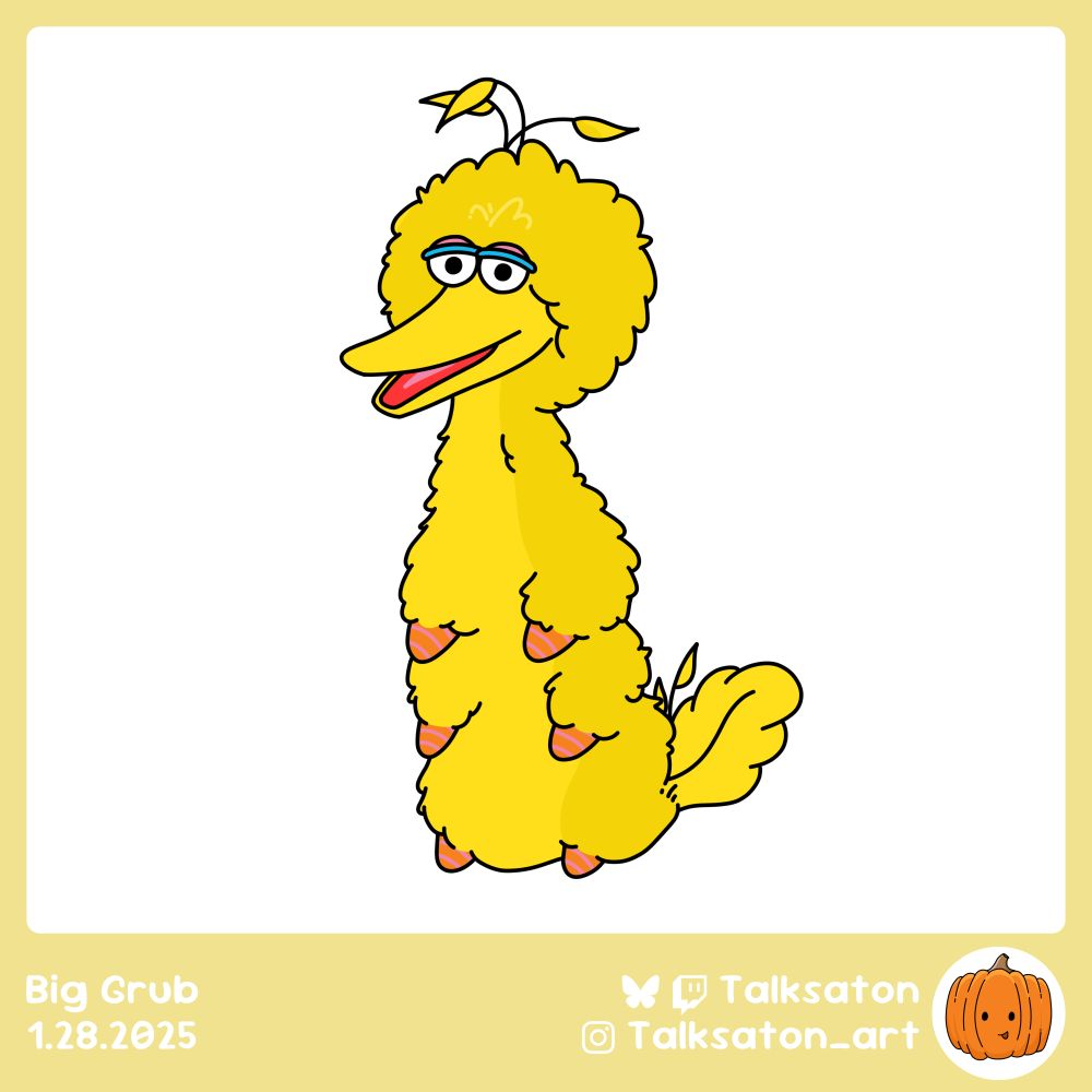 Hollow Knight Grub combined with Big Bird from Sesame Street
