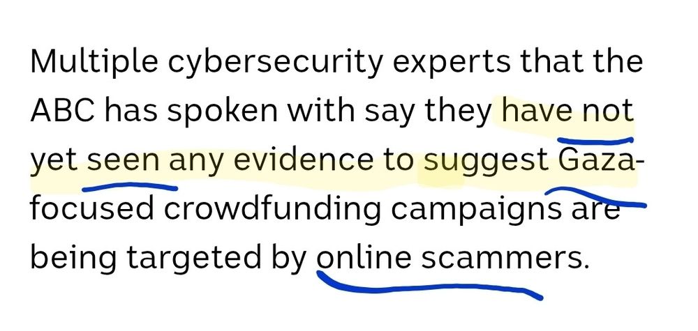 Multiple cybersecurity experts that the ABC has spoken with say they have not yet seen any evidence to suggest Gaza-focused crowdfunding campaigns are being targeted by online scammers.