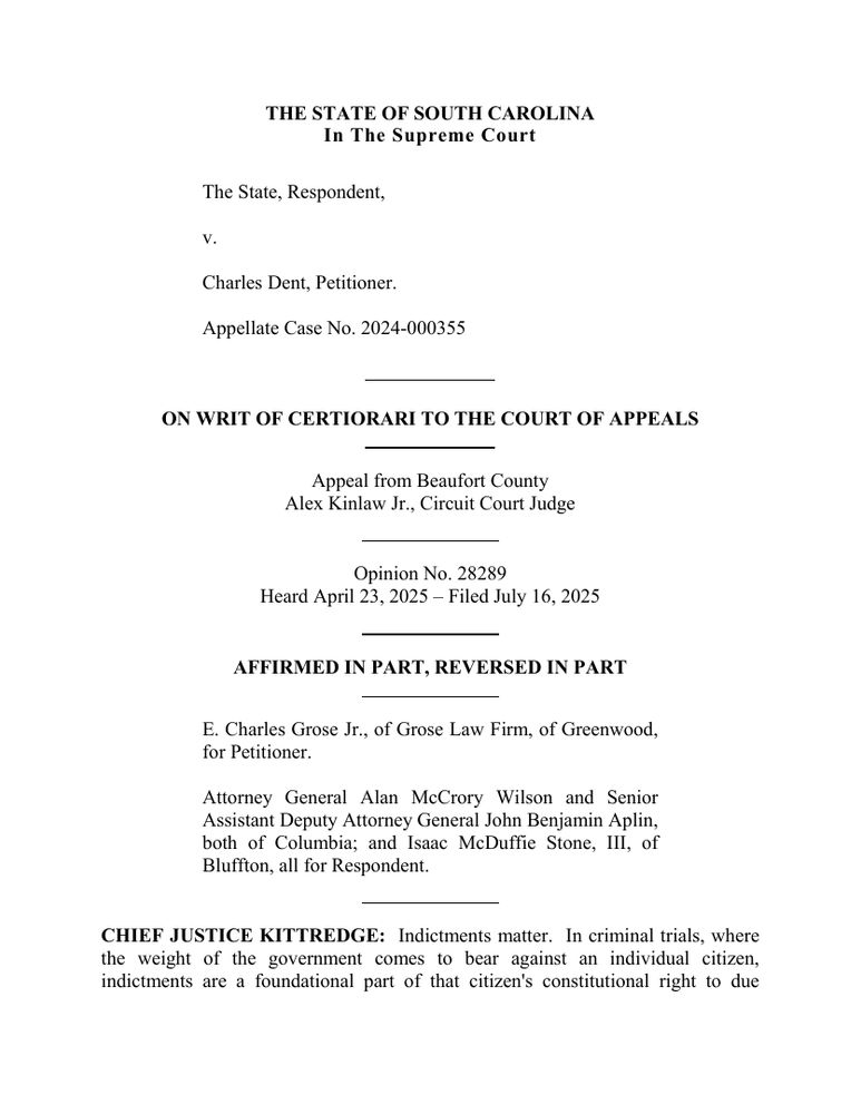 Page 1 of the opinion The State v. Charles Dent