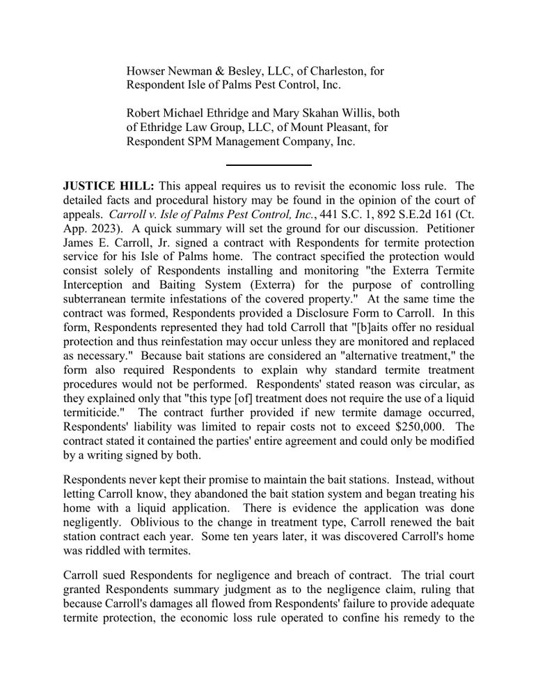Page 2 of the opinion James E. Carroll, Jr. v. Isle of Palms Pest Control, Inc.