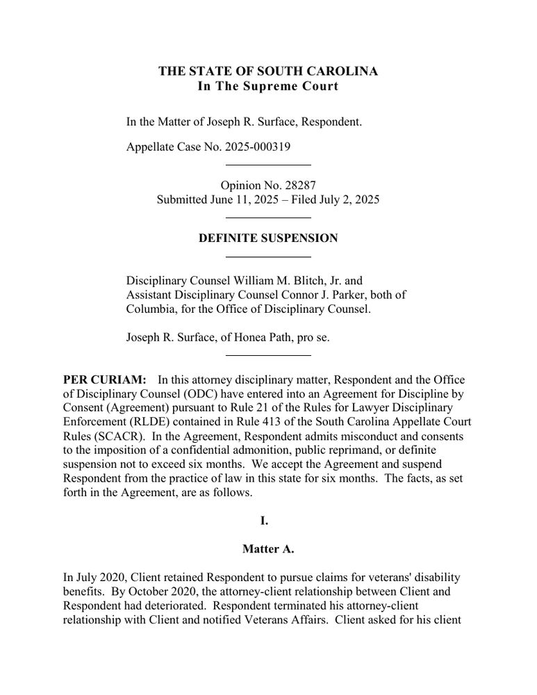 Page 1 of the opinion In the Matter of Joseph R. Surface