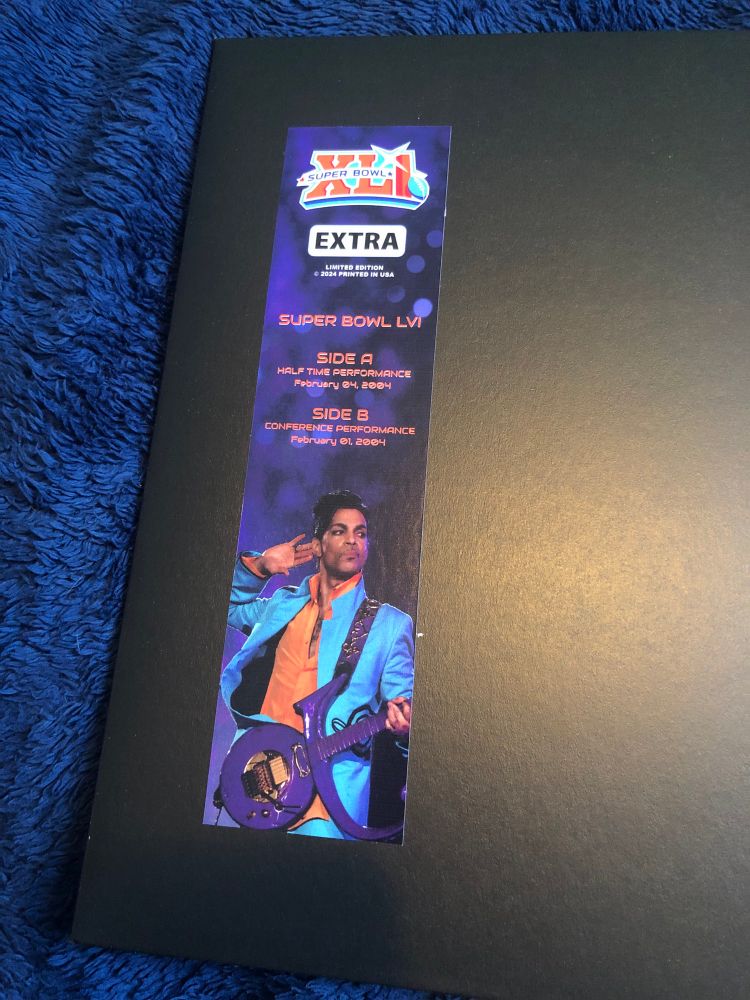 A close up of the outer sleeve of Prince’s Super Bowl LVI on vinyl 