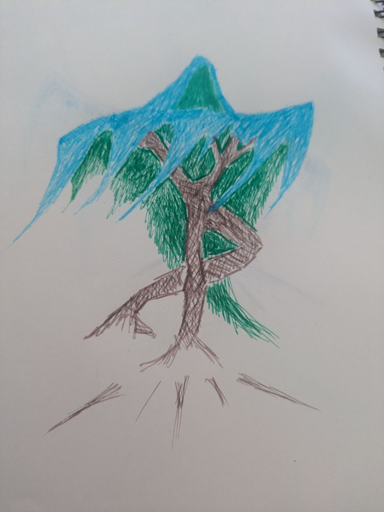 A watercolor rendition of a tree dancing 