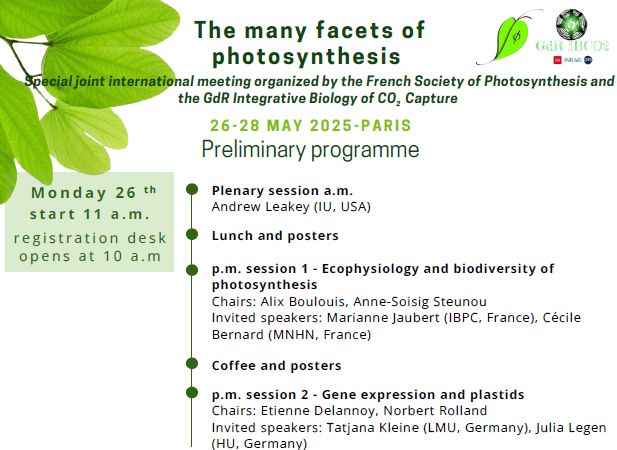 The many facets of photosynthesis meeting, 26-28 May, Paris