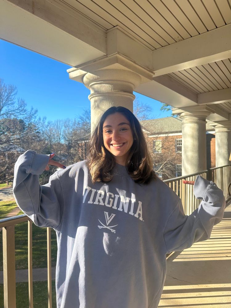 Alex in a grey UVA sweatshirt 