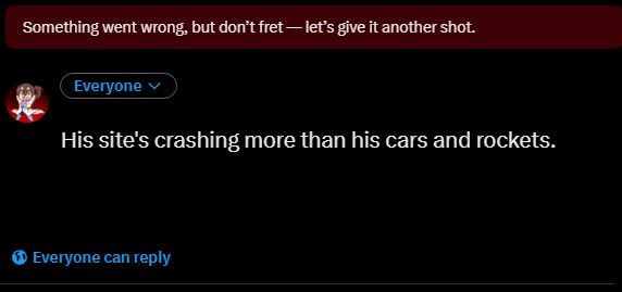 His site's crashing more than his cars and rockets.