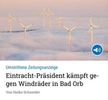 Nachricht der Hessenschau: „Eintracht-Präsident kämpft gegen Windräder in Bad Orb“