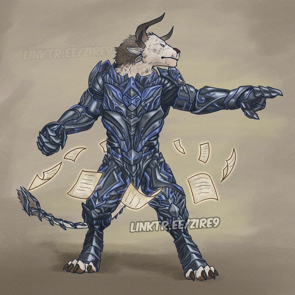 a charr firebrand full clad in full plate armor surounded by flying pages while he signals a place to cast his healing powers