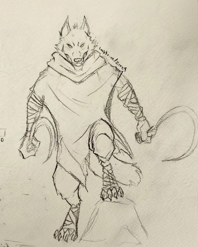 the death wolf from puss and boots. Mad smile on his face about to attack