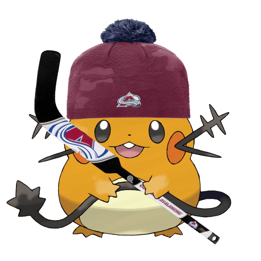 Dedenne with a Colorado Avalanche hat and ministick.