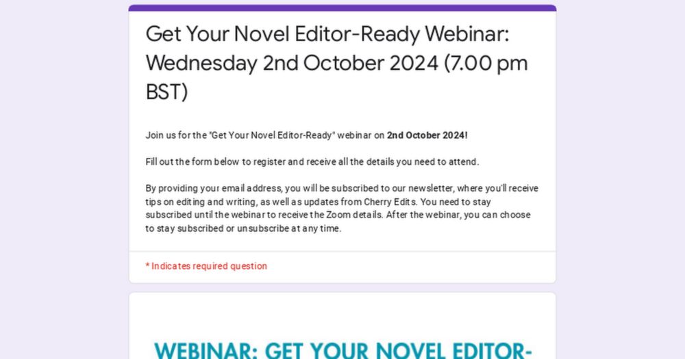 Get Your Novel Editor-Ready Webinar: Wednesday 2nd October 2024 (7.00 pm BST)