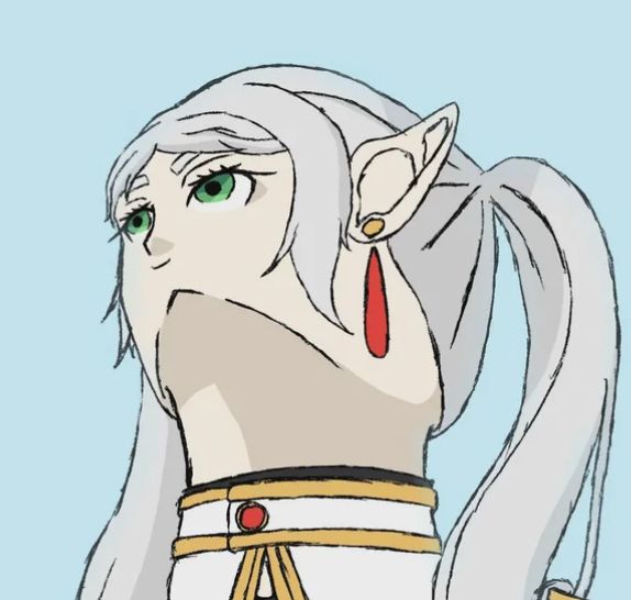 zoomed in on cursed frieren art. her head looks like a block, her chin is huge and yet also somehow nonexistent