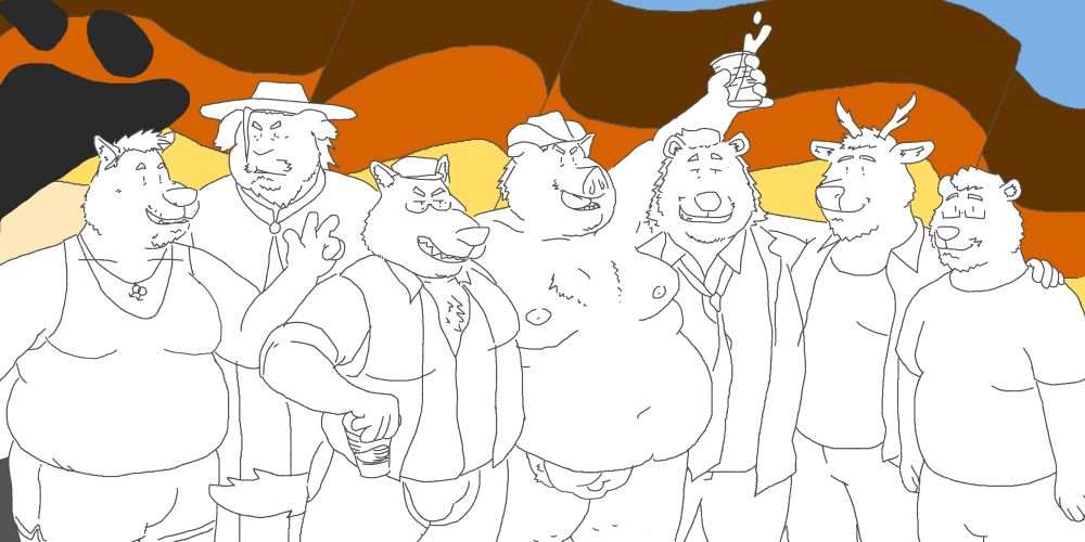 (L->R) Felix, Walthrik, Victor, Clyde, Greg, Ed and Sev celebrating pride