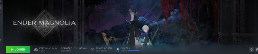 Bannière du jeu "Ender Magnolia" sur steam, que j'ai terminé en 26 heures