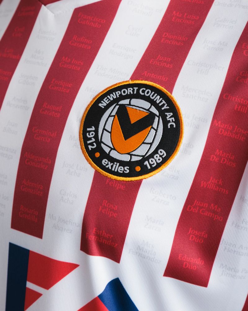 commemorative special edition Newport AFC football shirt designed with Athletic Bilbao to commemorate the Basque children exiled to Wales during the Spanish Civil War and their subsequent contribution to life and football in Wales.