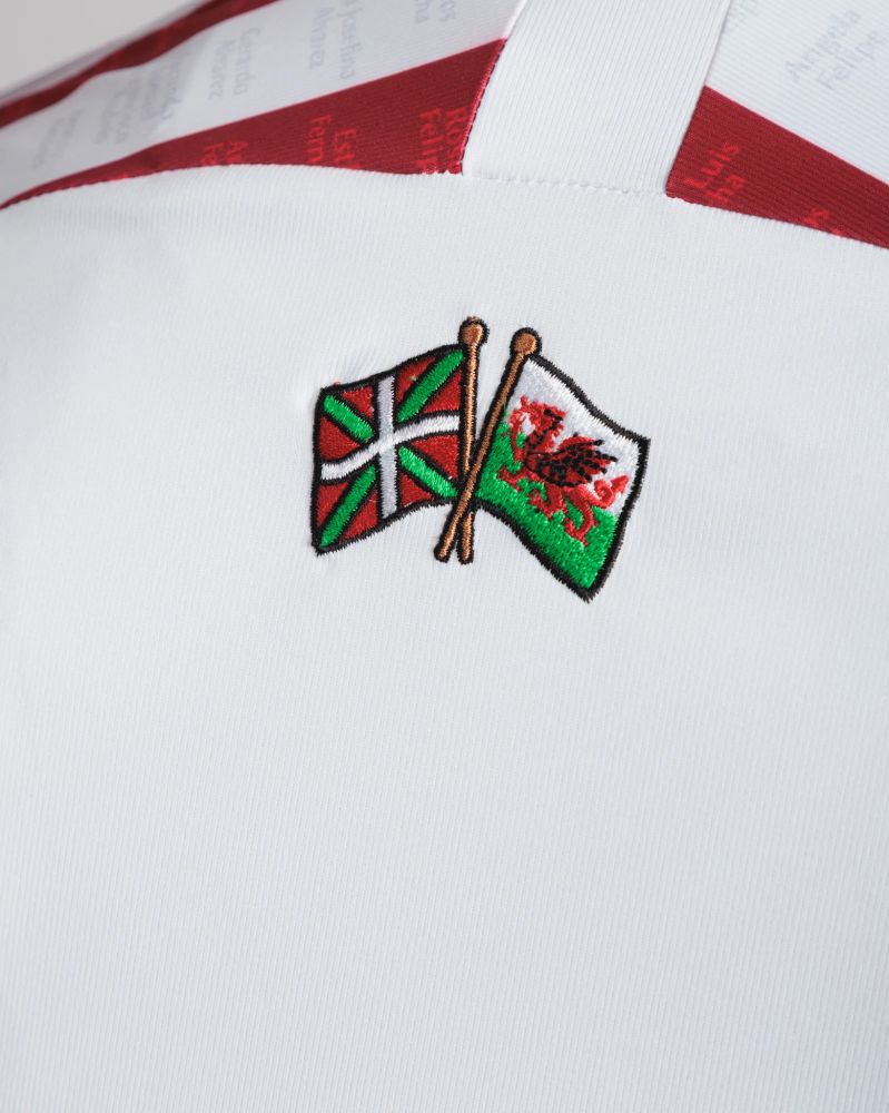commemorative special edition Newport AFC football shirt designed with Athletic Bilbao to commemorate the Basque children exiled to Wales during the Spanish Civil War and their subsequent contribution to life and football in Wales.