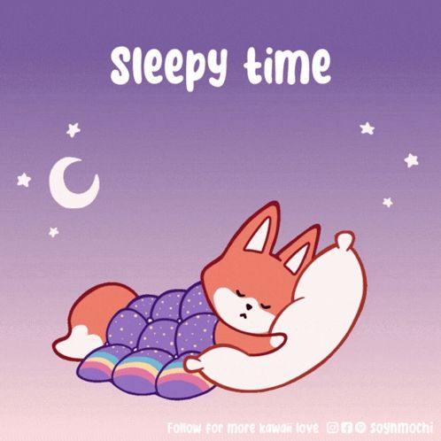 an illustration of a fox sleeping under a blanket with the words sleepy time below it