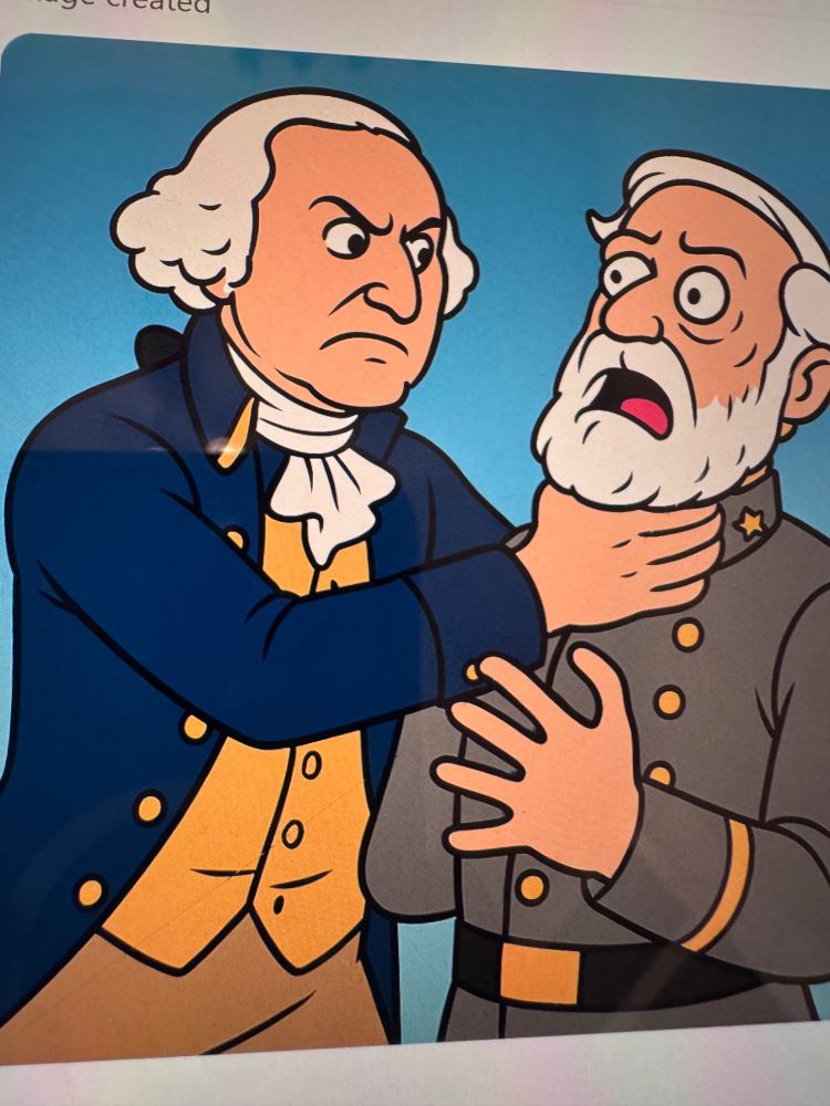 Cartoon of George Washington choking Robert E. Lee